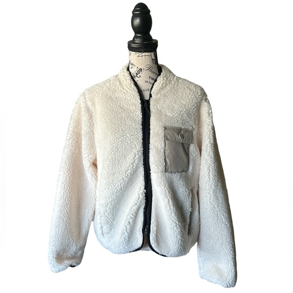 NWT STOIC Off White Full Zip Sherpa Fuzzy Soft Bomber Jacket - Size Large - Picture 2 of 15